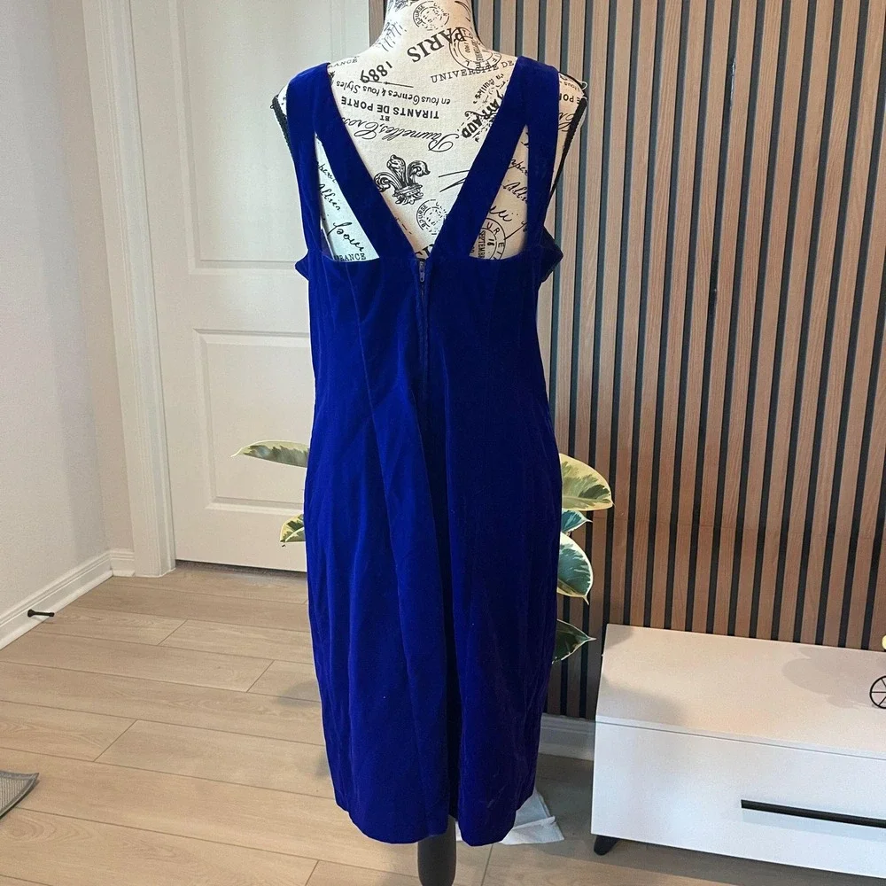 Vintage Niki Originals Velvet Dress Royal Blue Beaded Lace Formal Gown‎